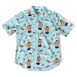 RSVLTS The Sandlot Button Down ALL OVER PRINT‎ Mint Short Sleeve Shirt Size M